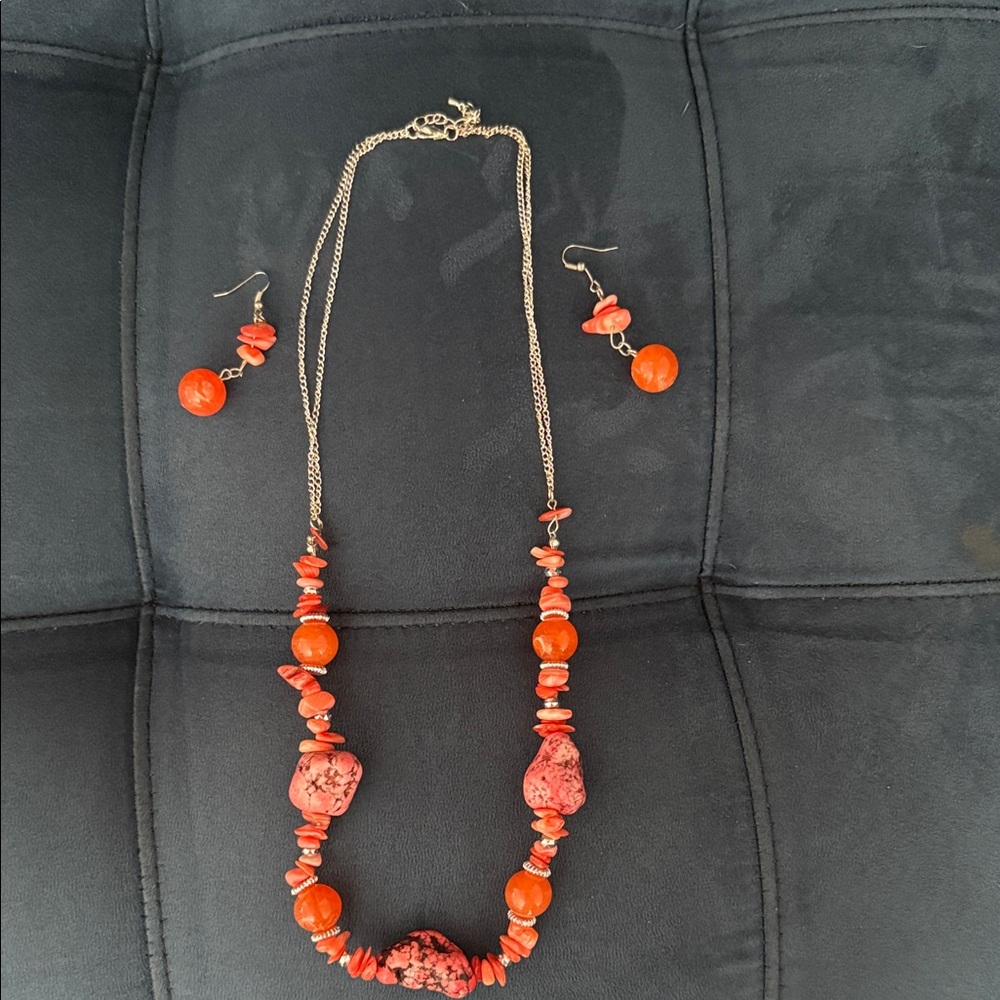 Elegant Coral Necklace and Earring Set